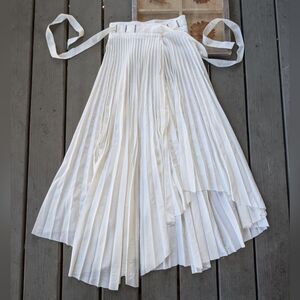 Other Theory White Accordion Pleat Midi Wrap Skirt‎ Small Asymmetrical hemline